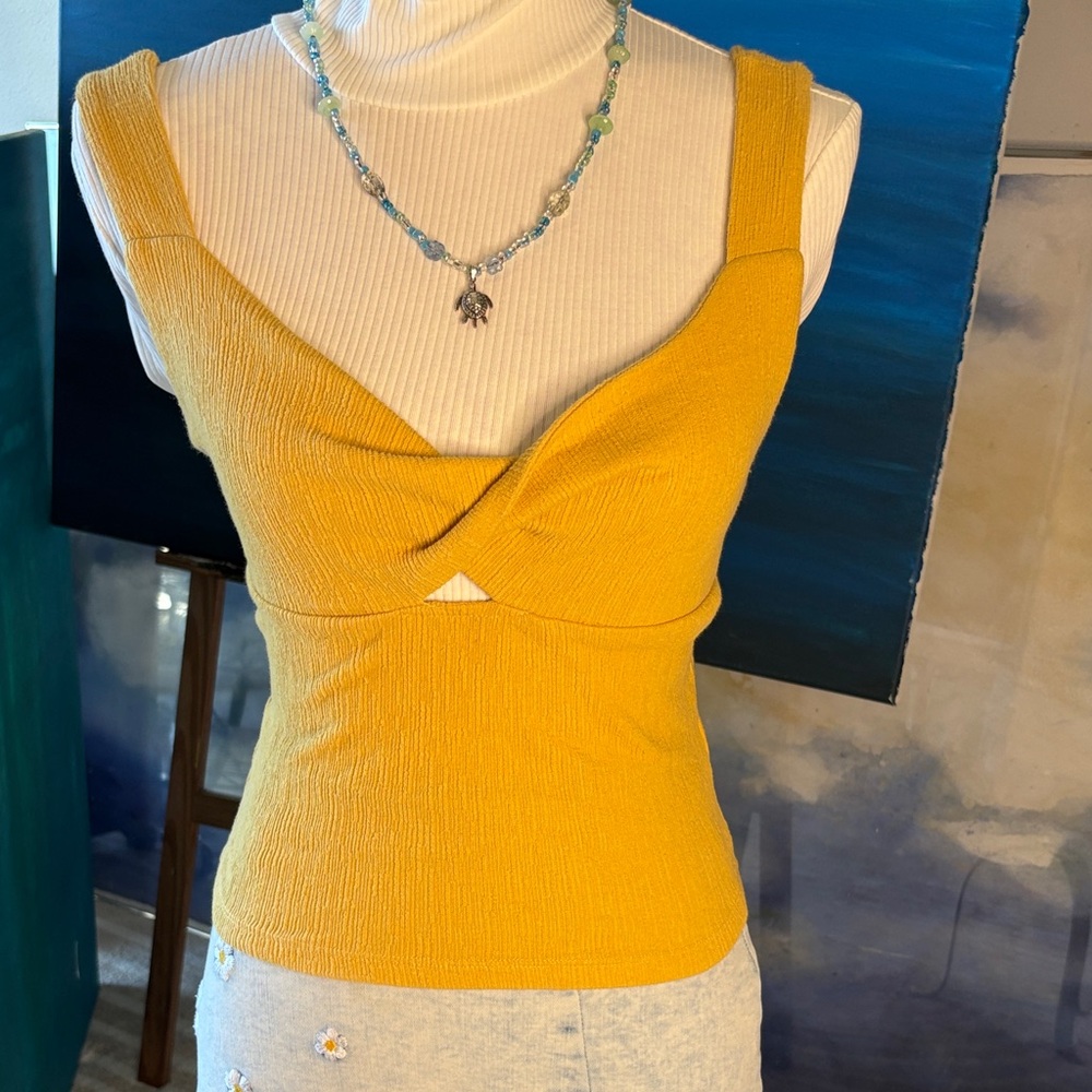 O'Neill JAYDE Mimosa Yellow Sleeveless Camisole Twist Blouse Tank Top Shirt